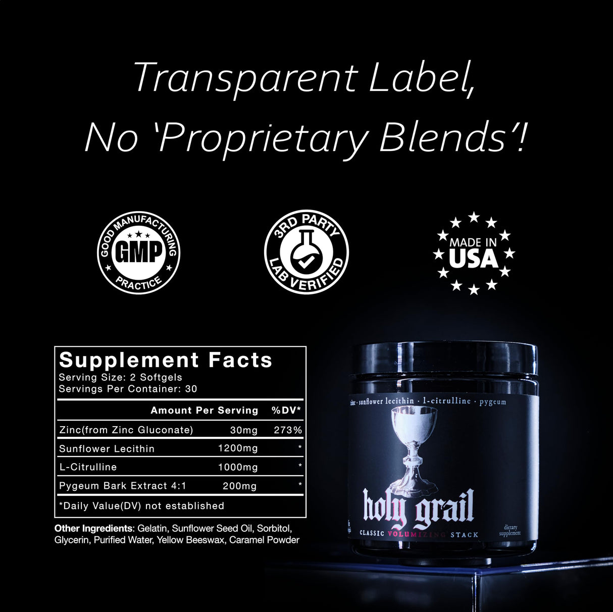 Holy Grail - Classic Semen Volume Booster Stack | Softgel = Higher Bio-Availability | Men's Load & Fertility Enhancer | Sunflower Lecithin, Pygeum, L-Citrulline, & Zinc for Testosterone | One Month