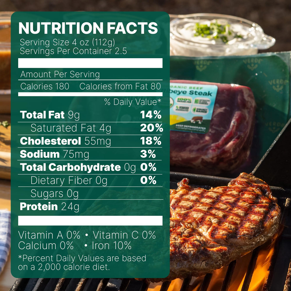 Verde Farms, Beef Ribeye Steak, Organic, Grass-Fed | 0.625 lbs.
