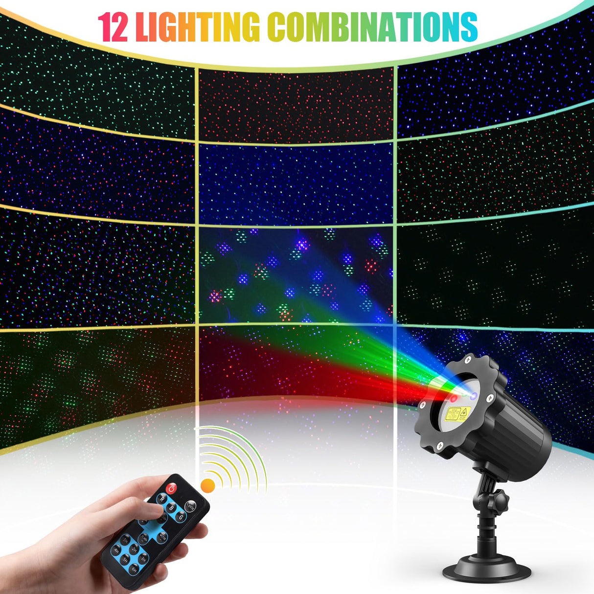 Waterproof Firefly Laser Projector Lights Outdoor,12 Effect Moving RGB Lights Show Laser Projection with RF Remote and Timer for Wedding Halloween Christmas Holiday Party Patio Garden Landscape Decor