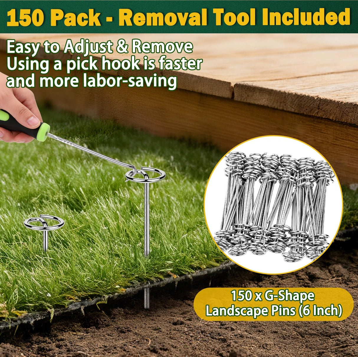 GESTONE 150 PCS Landscape Fabric Staples Stakes, 6 inch Weed Barrier Pins