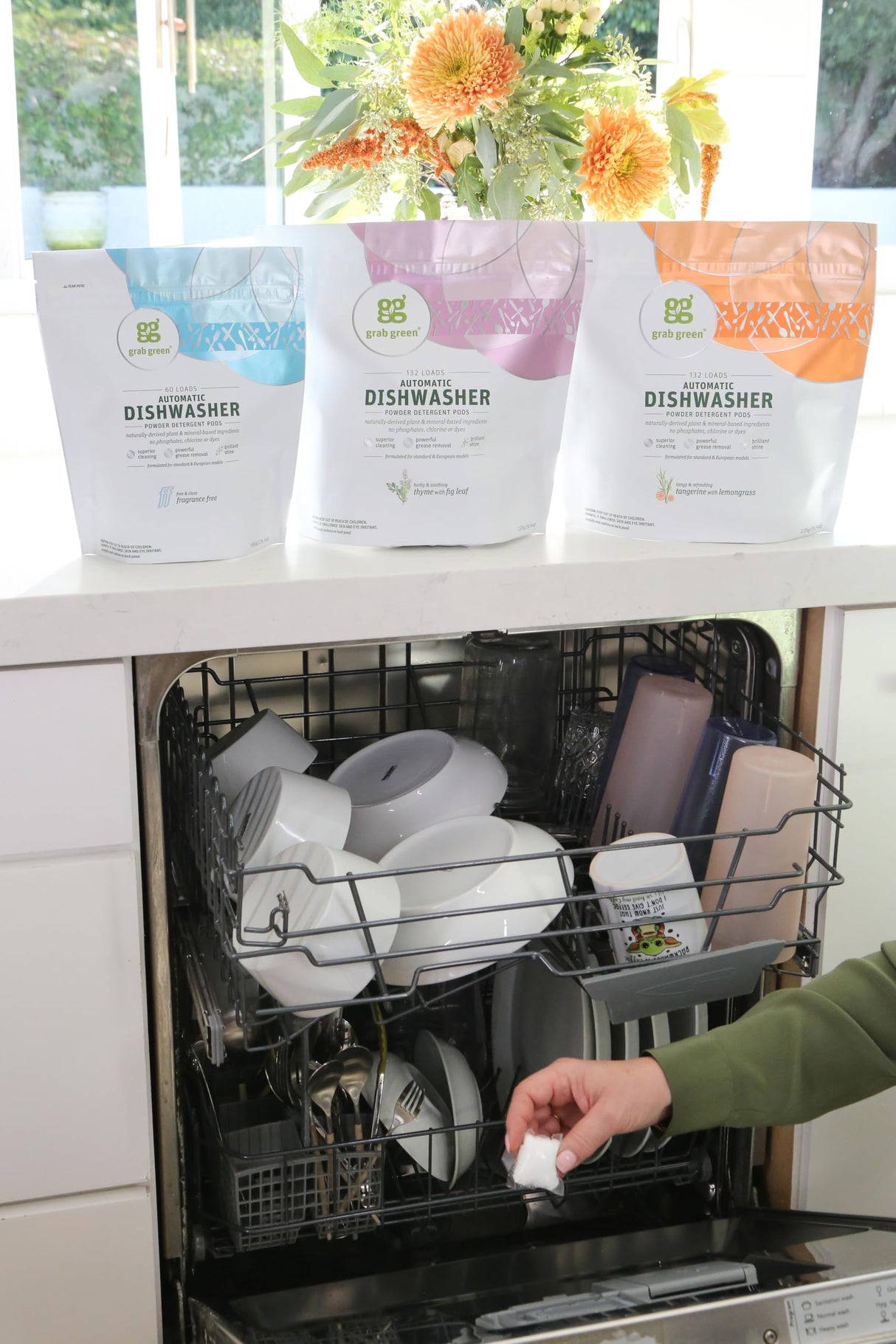 Grab Green Dishwasher Pods, 60 Count, Unscented, Plant & Mineral Based