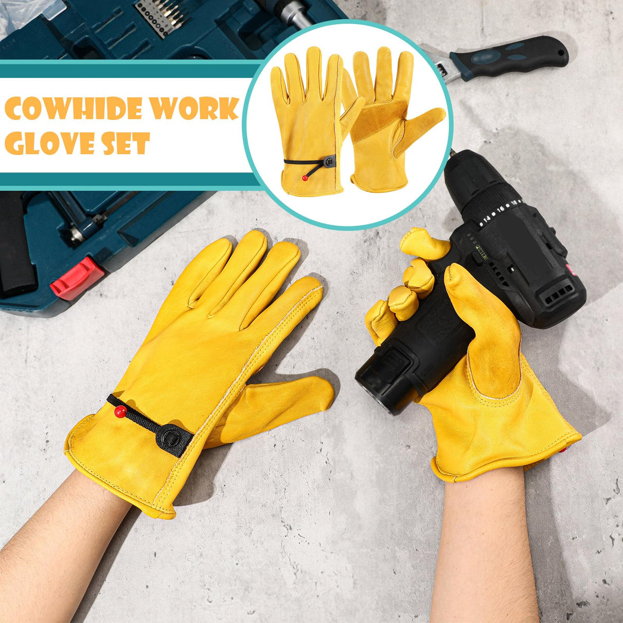 Tarpop 6 Pairs Men's Cowhide Leather Gloves Large Cowhide Leather Gardening Gloves with Reinforced Palm Stretchable Wrist Tough Working for Wood Cutting Construction Driving Garden Working