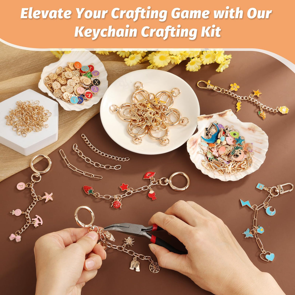 500Pcs Charms Lip Gloss Keychain Making Kit, DIY Craft Supplies with Charms, Key Chain Hooks, Jump Rings, Lobster Clasps, Chains & Tools, Jewelry Making Kit for Custom Keychains, Christmas Gifts