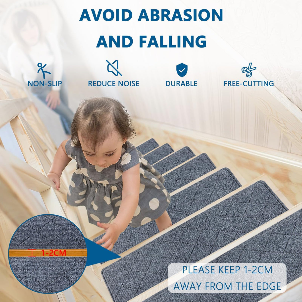 Stair Treads for Wooden Steps Indoor, 8" X 30" Non Slip Carpet Stair Treads with Reusable Adhesive for Kids Elders and Dogs, Surface Polyester TPR Backing Stair Rugs, 4 Pack Stair Rugs Dark Grey