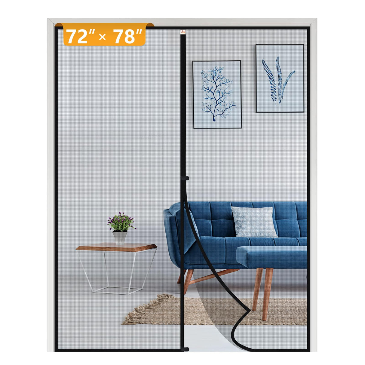 Yotache Magnetic Screen Door fits 72"x78" Doors, Screen Size 74"x79" High-Density Fiberglass Mesh with Powerful Magnets & Windproof Hasp for Sliding French Front/Back Doors, Black