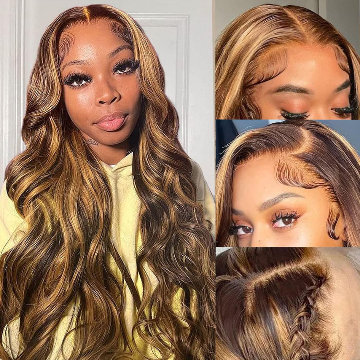 Kesenmu Ombre Lace Front Wig Human Hair - 13x6 HD Body Wave Highlight Lace Frontal Wigs Human Hair Pre Plucked With Baby Hair,180% Density 4/27 colored Glueless Honey Blonde Wig Human Hair 28 inch
