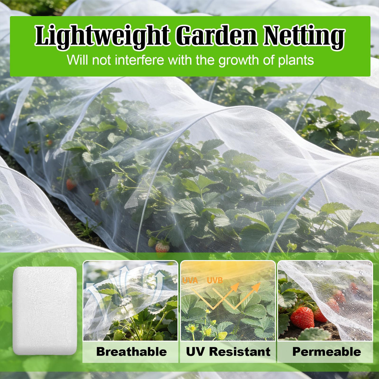 13'x32.8' Garden Netting for Strawberry Plants HDPE Fine Strawberry Bird Netting for Raised Bed Row Cover Screen Mesh Net for Fruit Tree Vegetable Flowers Large Area Garden Protection