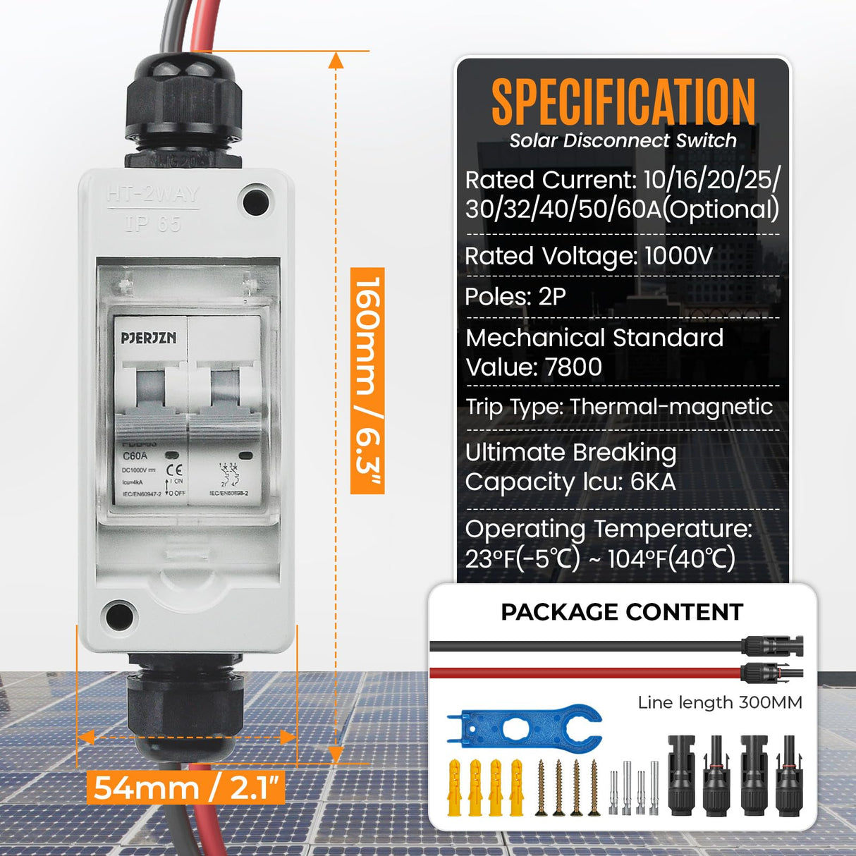 Pjerjzn Solar Panel Disconnect Switch 1000V 60A PV Disconnect Switch Outdoor Miniature Circuit Breaker IP65 for Solar PV Homes Battery (1000V 60 Amp)