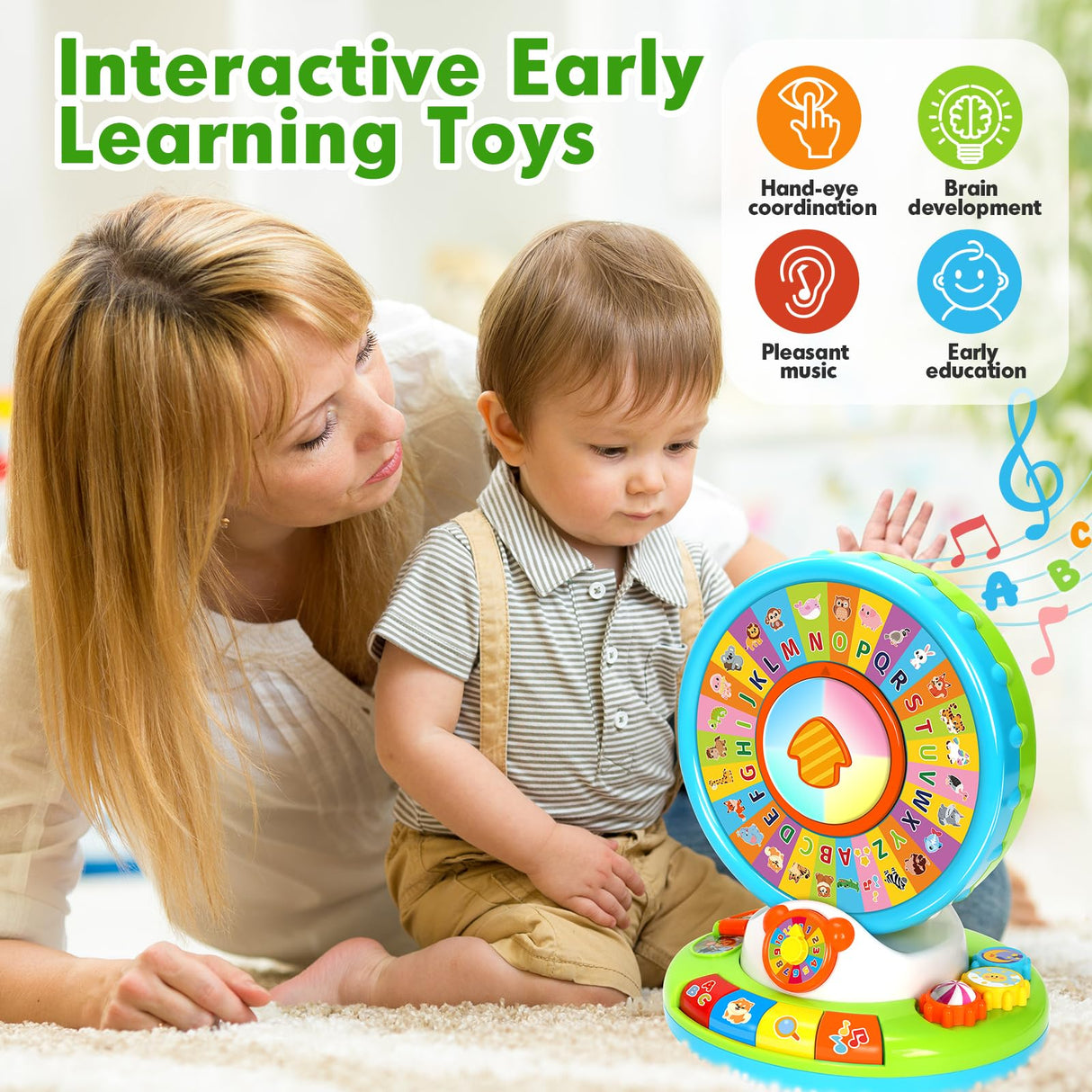 Learning Toy for Kids 1 2 3 Year Old Boys Girls, Spin and Sing Alphabet Zoo with Sounds, Interactive Educational Toys for Toddler 2-3, First Christmas 1st Birthday Gifts Toy