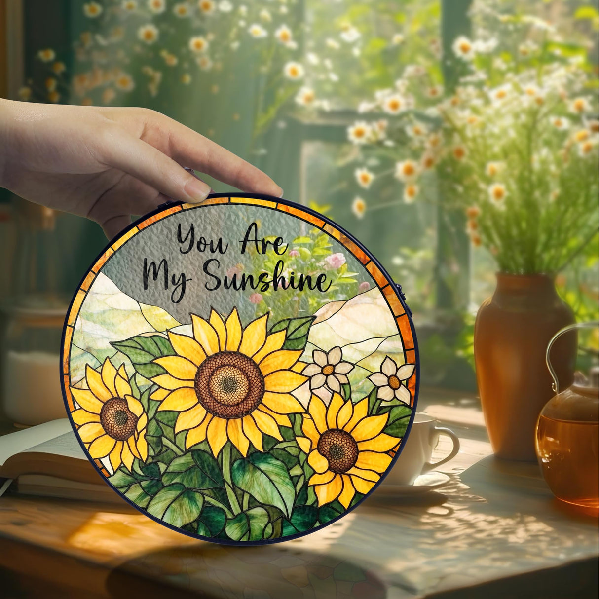 Sunflower Gifts for Women - Mothers Day, Birthday Gifts for Mom, Grandma, Mama, Step Mom, Mother in Law from Daughter Son - Sunflowers Suncatcher Stained Glass Window Hanging Decor