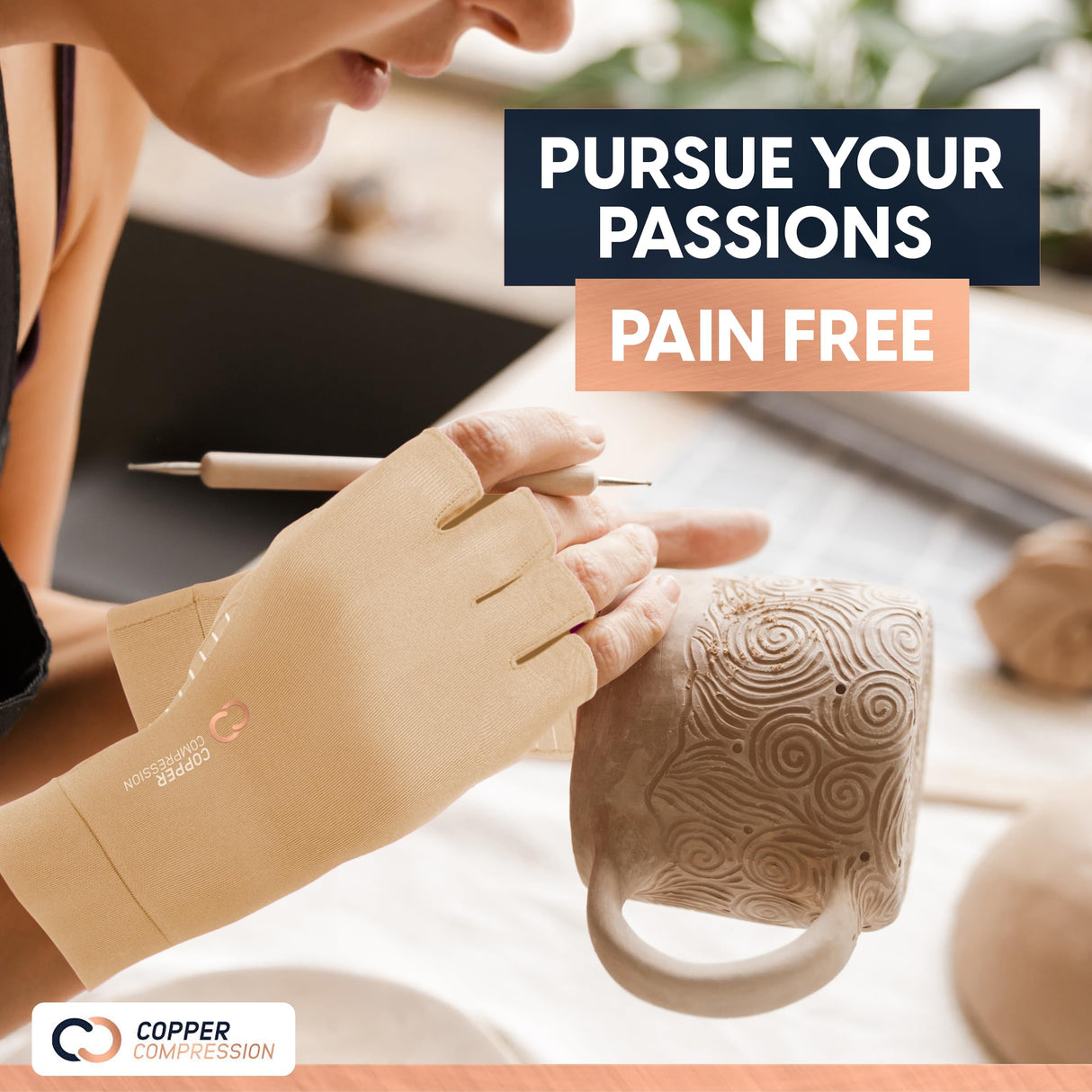 Copper Compression Arthritis Gloves | Fingerless Arthritis Carpal Tunnel Pain Relief for Men & Women | Hand Support Wrist Brace for Neuropathy, Rheumatoid, Tendonitis, Swelling, Crocheting Nude (XL)