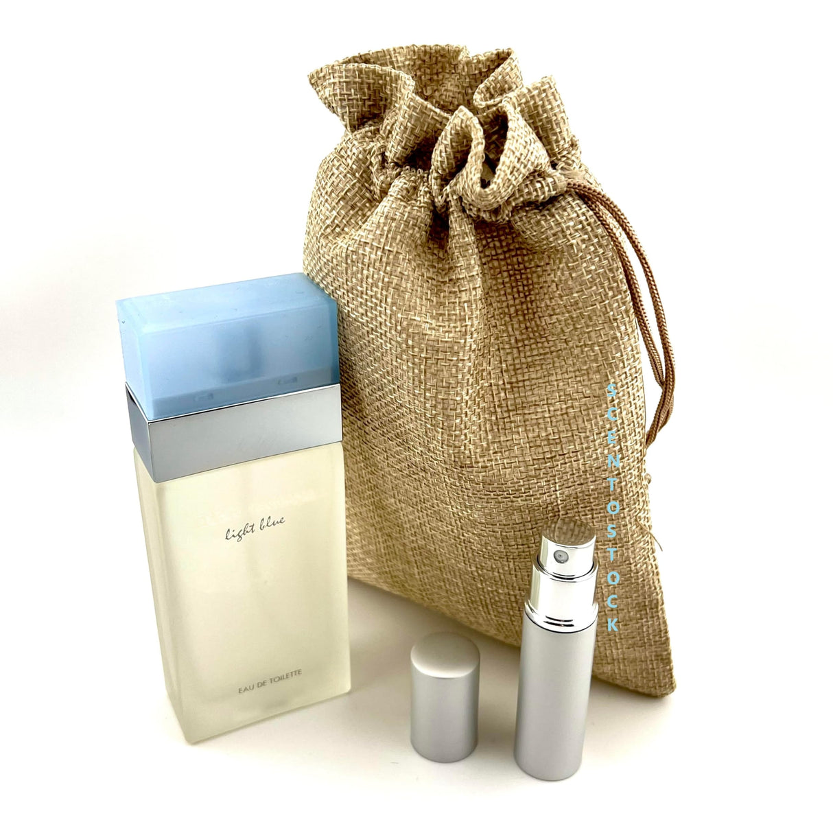 BUNDLE- Light Blue Perfume for Women 1.7 Eau De Toilette Spray with Burlap Bag & Mini Refillable Atomiser