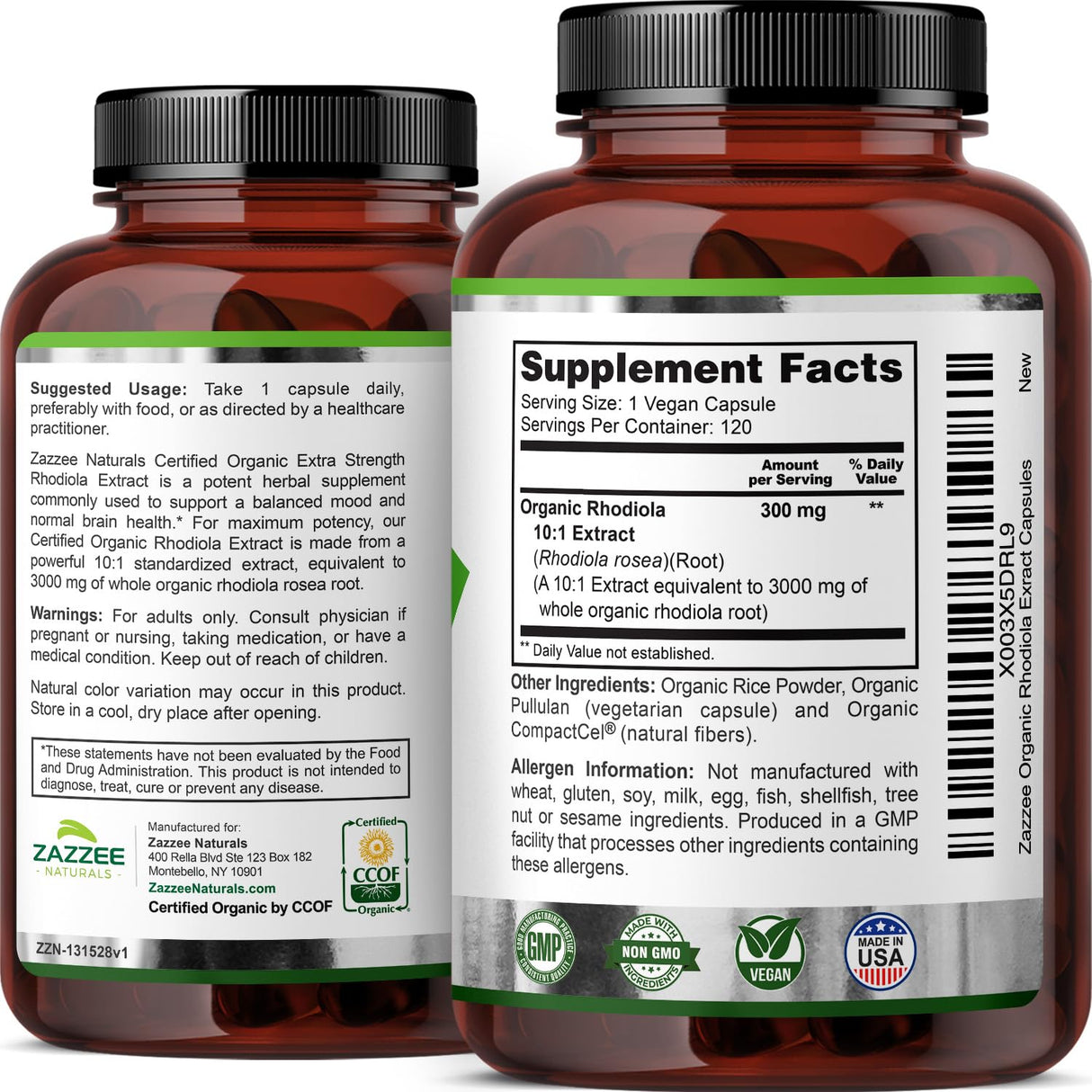 Zazzee USDA Organic Rhodiola 10:1 Exract, 3000 mg Strength, 120 Capsules, 4 Month Supply, Standardized and Concentrated 10X Extract, 100% Vegetarian, Extra Strength, All-Natural and Non-GMO