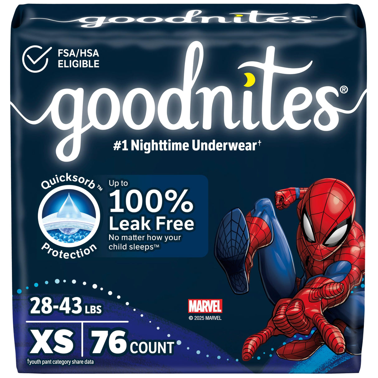 Goodnites Boys' Nighttime Bedwetting Underwear, Size Extra Small (28-43 lbs), 76 Ct (2 Packs of 38), Packaging May Vary
