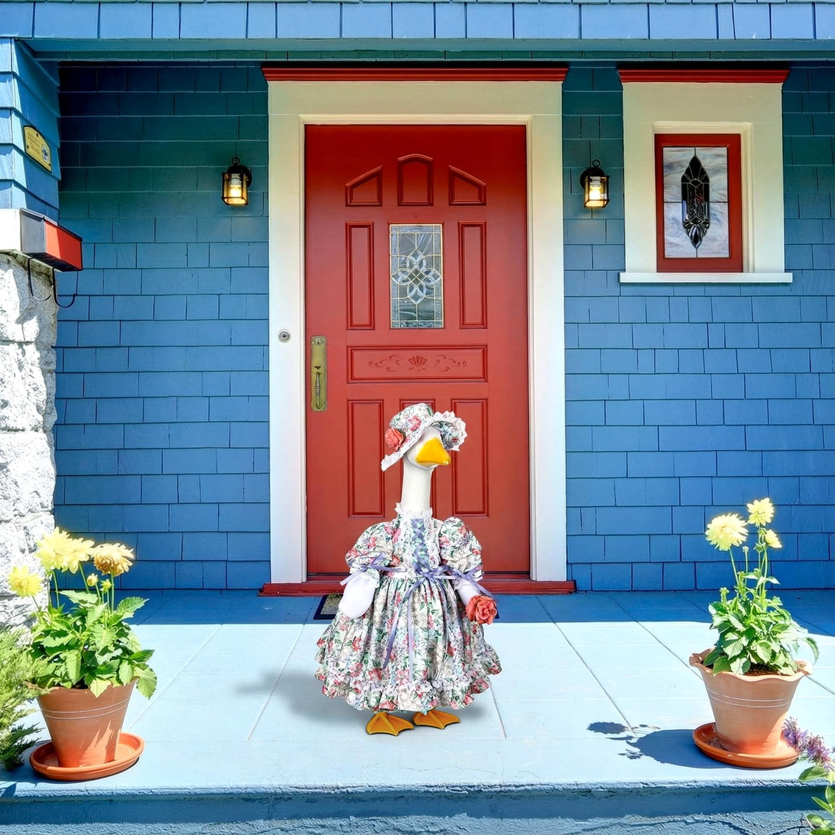 Suzile Porch Goose Outfit Set Spring Flower Lolita Dress Hat Clothes for 23'' Porch Goose Plastic Cement Statue Costume for Spring Easter Primitive Rustic Summer Outdoor Patio Yard Lawn Decor