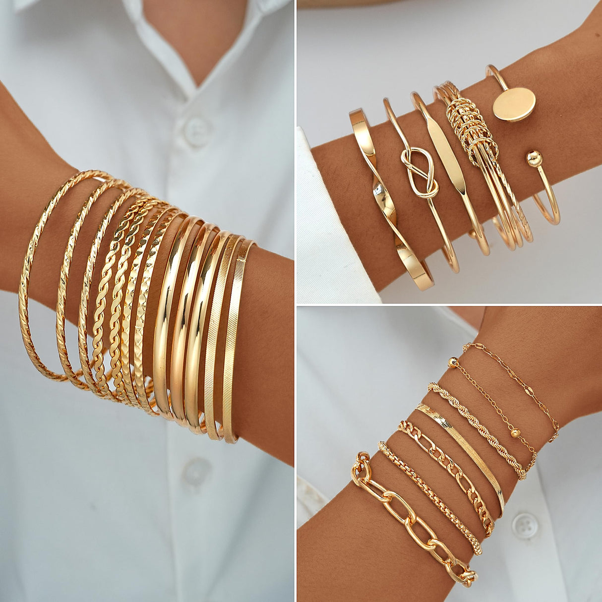 17 MILE 78 Pieces Gold Jewelry Set for Women, 9 Necklace, 24 Bangle Bracelet, 22 Earrings, 23 Knuckle Rings Ties Gold Plated Jewerly set for Women Gift