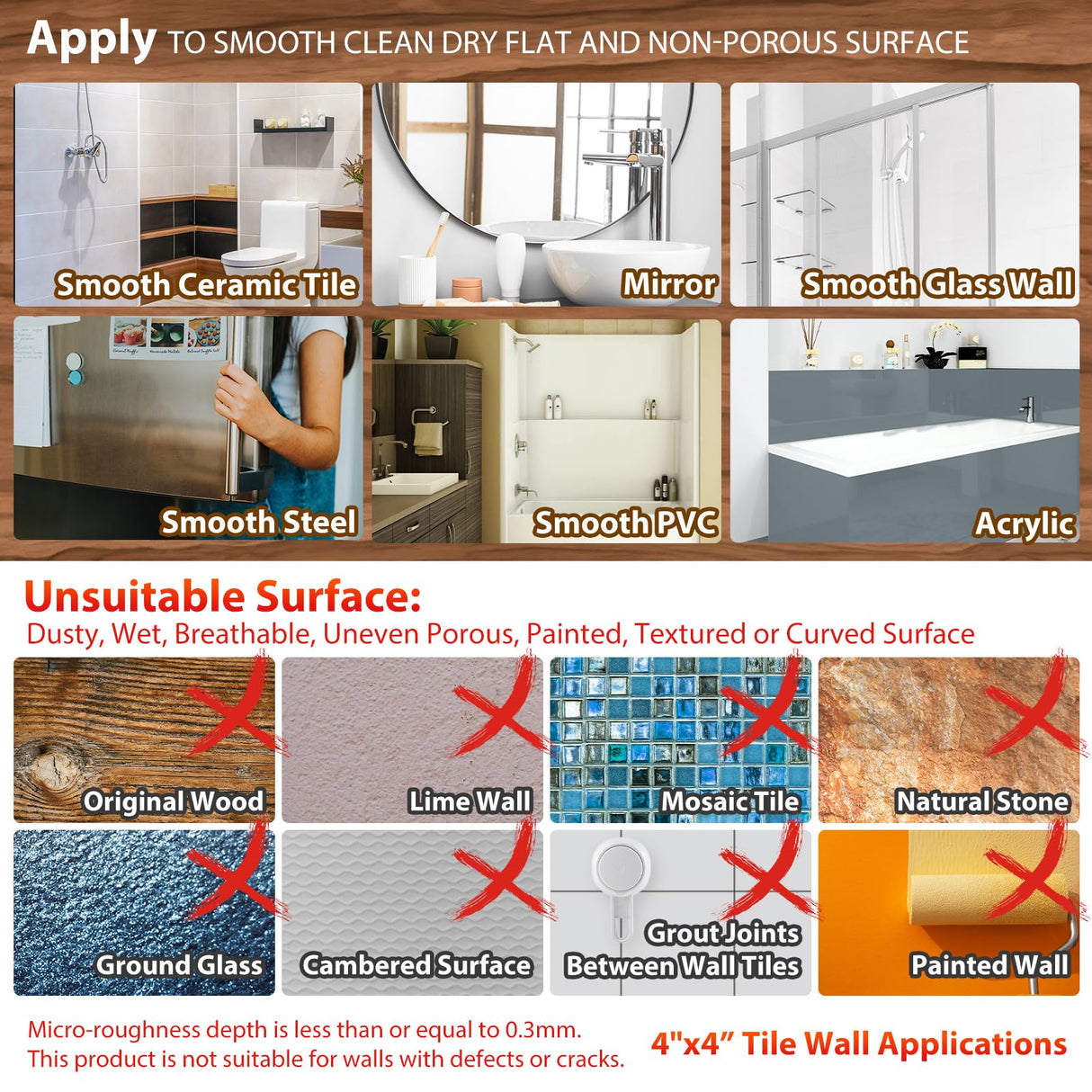 TAILI Shower Grab Bar, 2 Pack 12 Inch Suction Grab Bars for Bathtubs and Elderly, Shower Handle for Seniors Bathroom Safety Grip, No Drilling Removable,Wood Grain