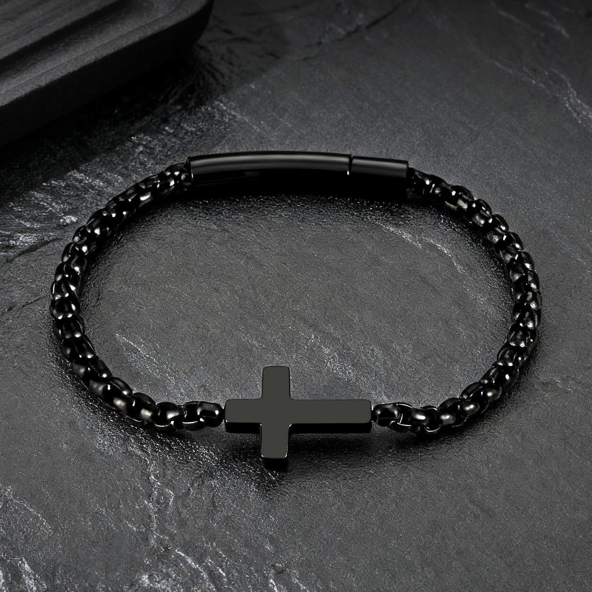 Cross Bracelet for Men,Christian Cross Link Chain,Stainless Steel Bracelets Rolo Chains,Non Tarnish Black Mens Faith Bracelet,Religious Catholic Jewelry Gifts Idea for Boyfriend Dad Son Husband,8.26in
