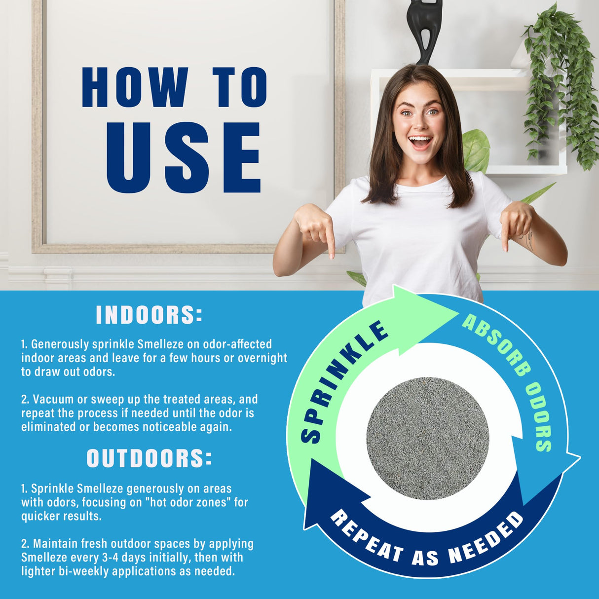 SMELLEZE Natural Dead Animal Odor Removal 2 lbs Powder: Eliminate Dead Rat, Mice, Squirrel, Chipmunk, Raccoon & Bat Smell. Safe for Indoor & Outdoor Use