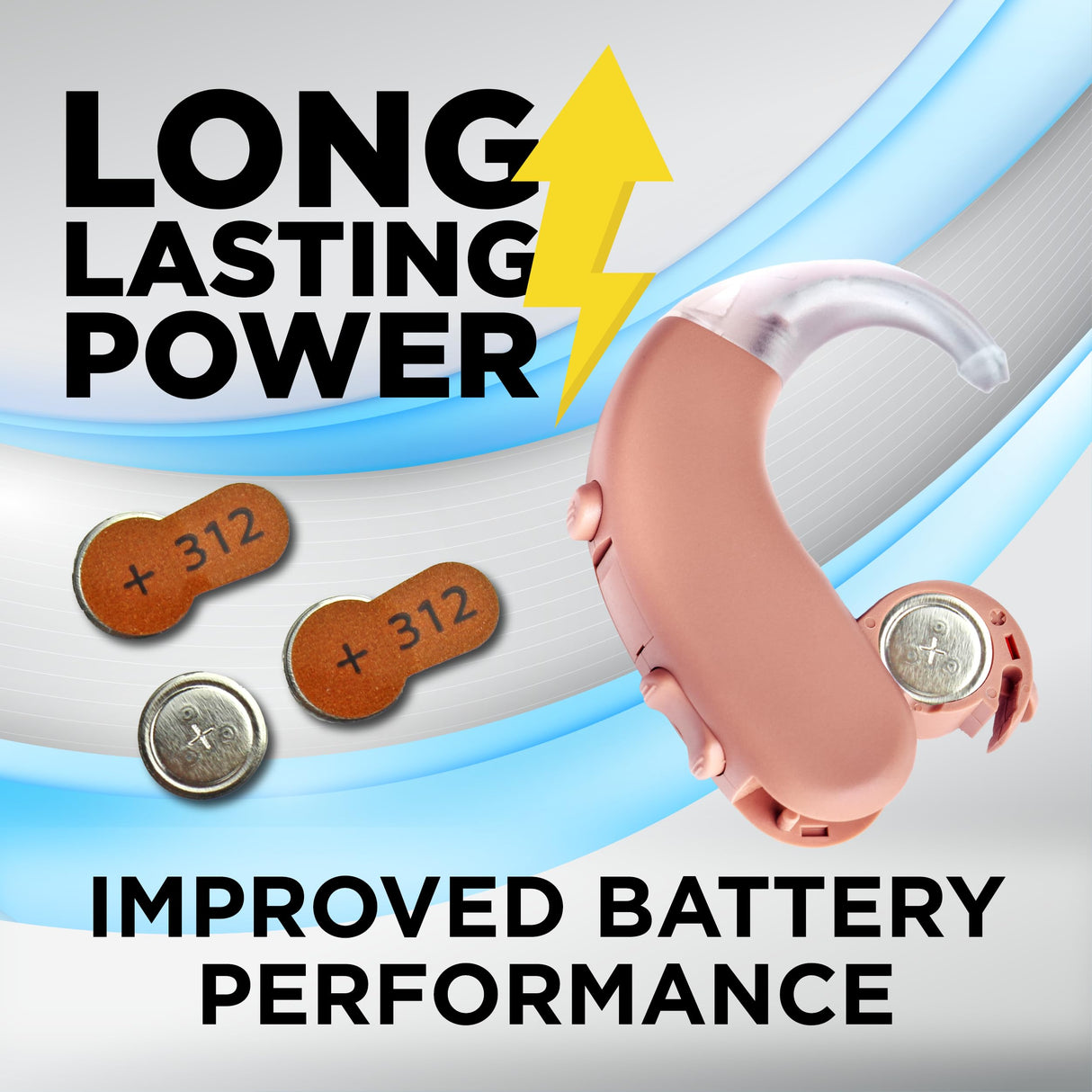 Powermax Size 312 Hearing Aid Batteries, 60 Count Long-Lasting Battery Pack, Brown Long Tab for Easy Change