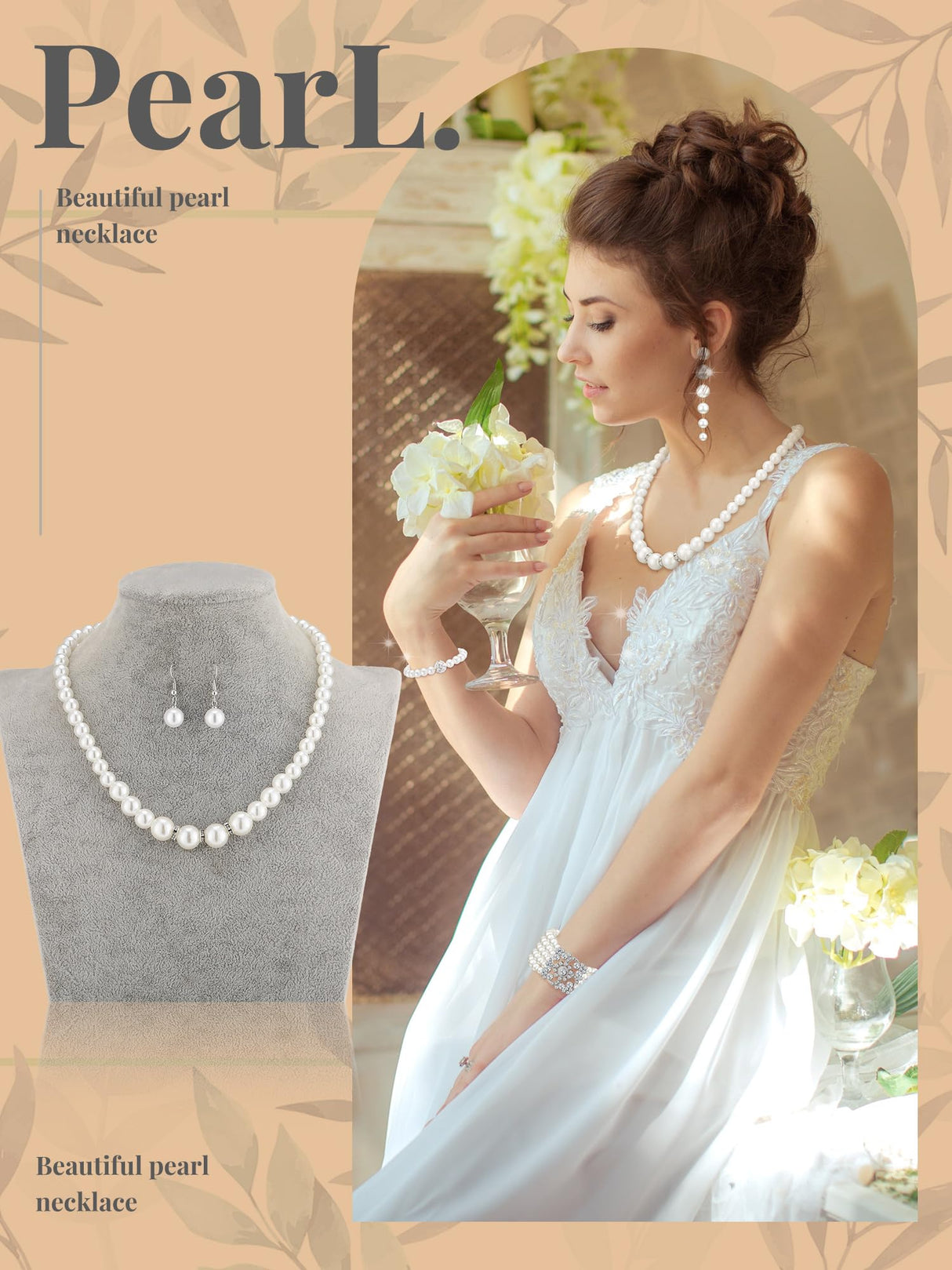 BBTO 8 Pcs Pearl Necklace and Earring Set for Women Faux Pearl Bracelet Costume Jewelry Set for Wedding Bridal Shower Party(Classic Style)