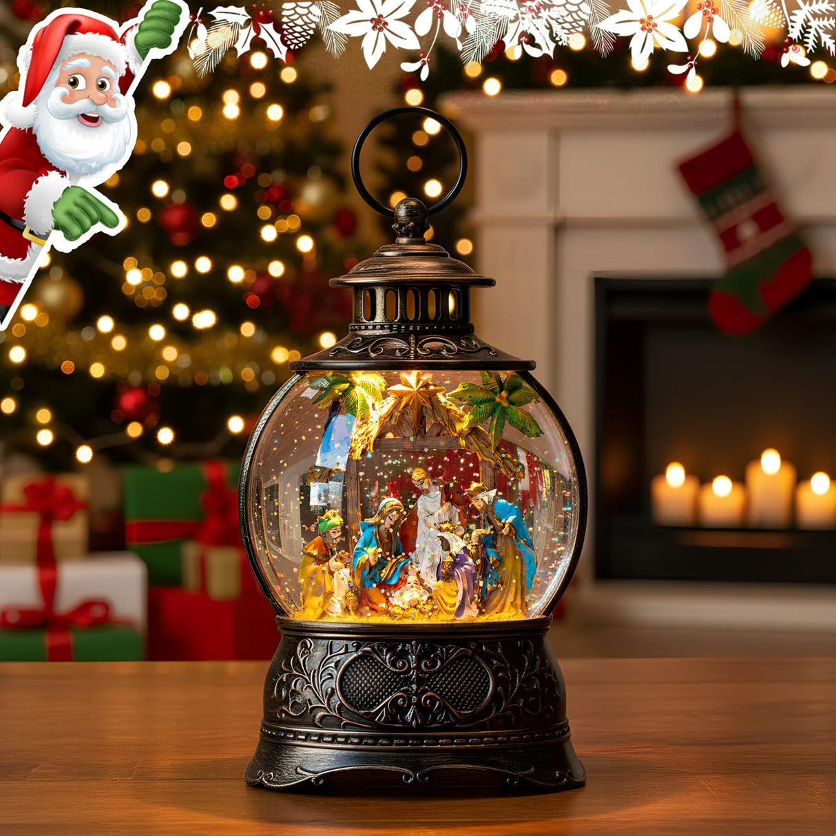 Christmas Snow Globes, Adoration of The Magi Nativity Manger Scene, Silent Night Music Water Lantern, Holiday Decorations Gifts for Family, Children or Friends