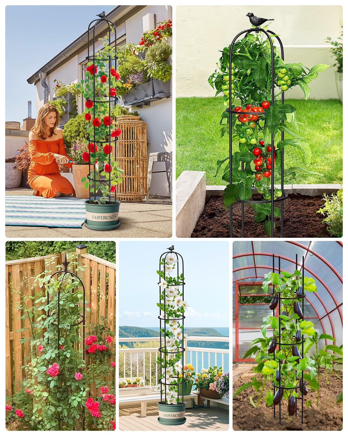 2PCS Garden Obelisk Trellis for Climbing Plants Outdoor, 6.2 ft Tall Trellis for Roses Clematis Jasmine Ivy Flower Light Climbing Vines Potted Plant Support, Patio, Yard