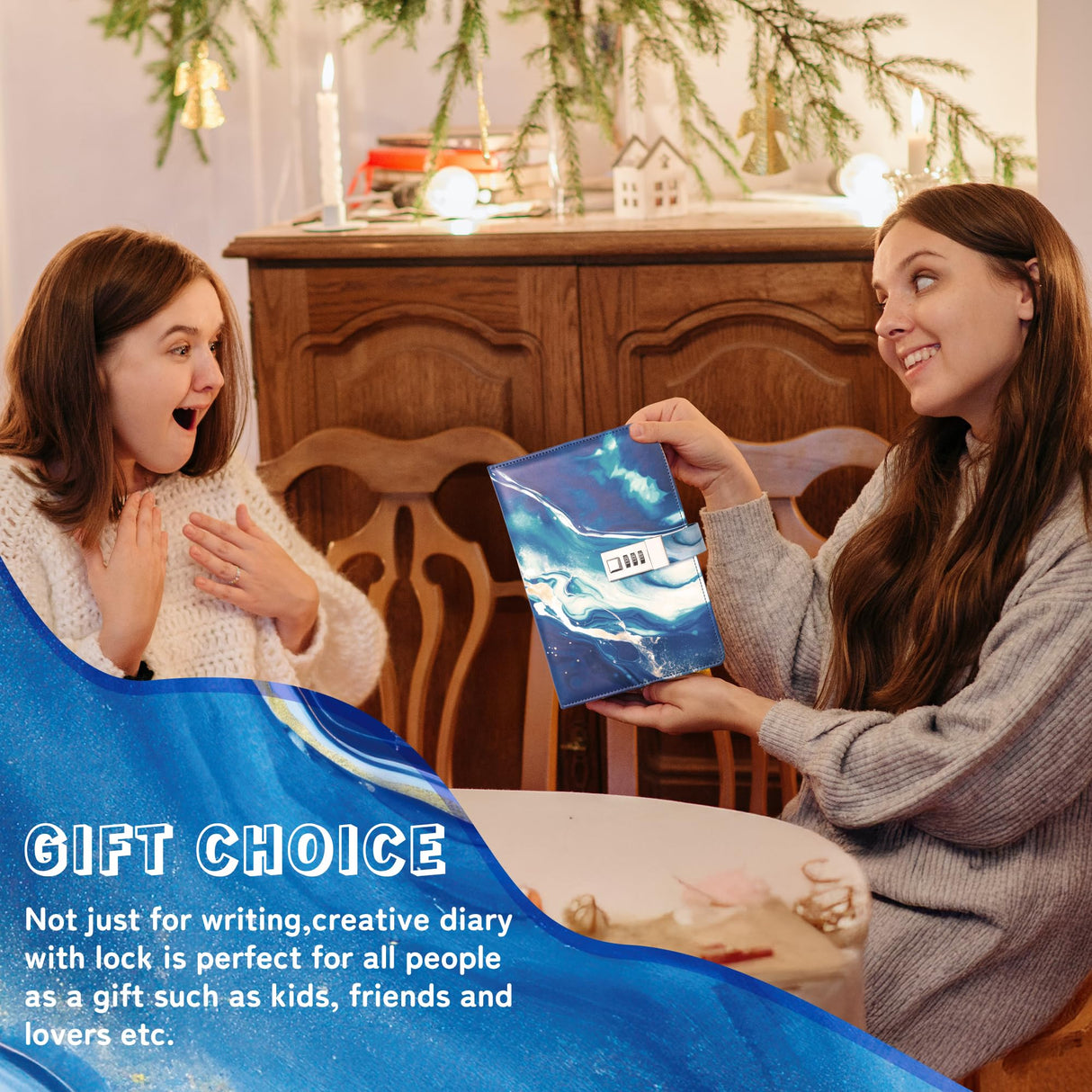 CAGIE Diary with Lock for Girls, A5 Password Refillable Lined Journal Kit Locked Diary, Cute Stuff Christmas Birthday Gifts for Girls 6 7 8 9 10 11 12 13 14 Year Old Girl, Teen Girl Gifts, Blue