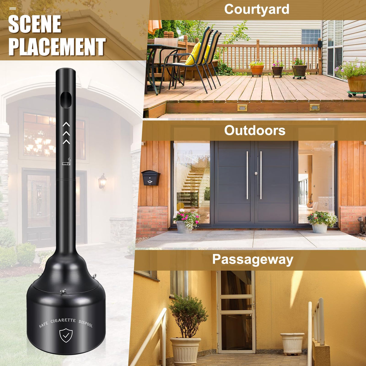SDSNTE Steel Cigarette Butt Receptacle Disposal Outdoor for Keeping a Fresh and Clean Area, 5 Gallon Capacity, Black