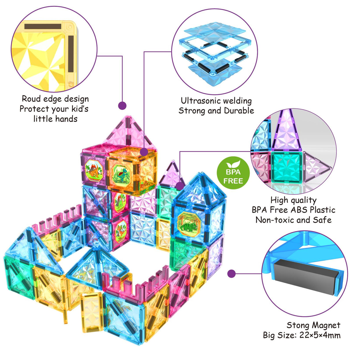 Jasonwell 110PCS Magnetic Tiles Building Blocks Set for Boys Girls Preschool Educational Magnet Construction Kit Stacking STEM Toys Christmas Birthday Gifts for Kids Toddlers 3 4 5 6 7 8 9 + Year Old