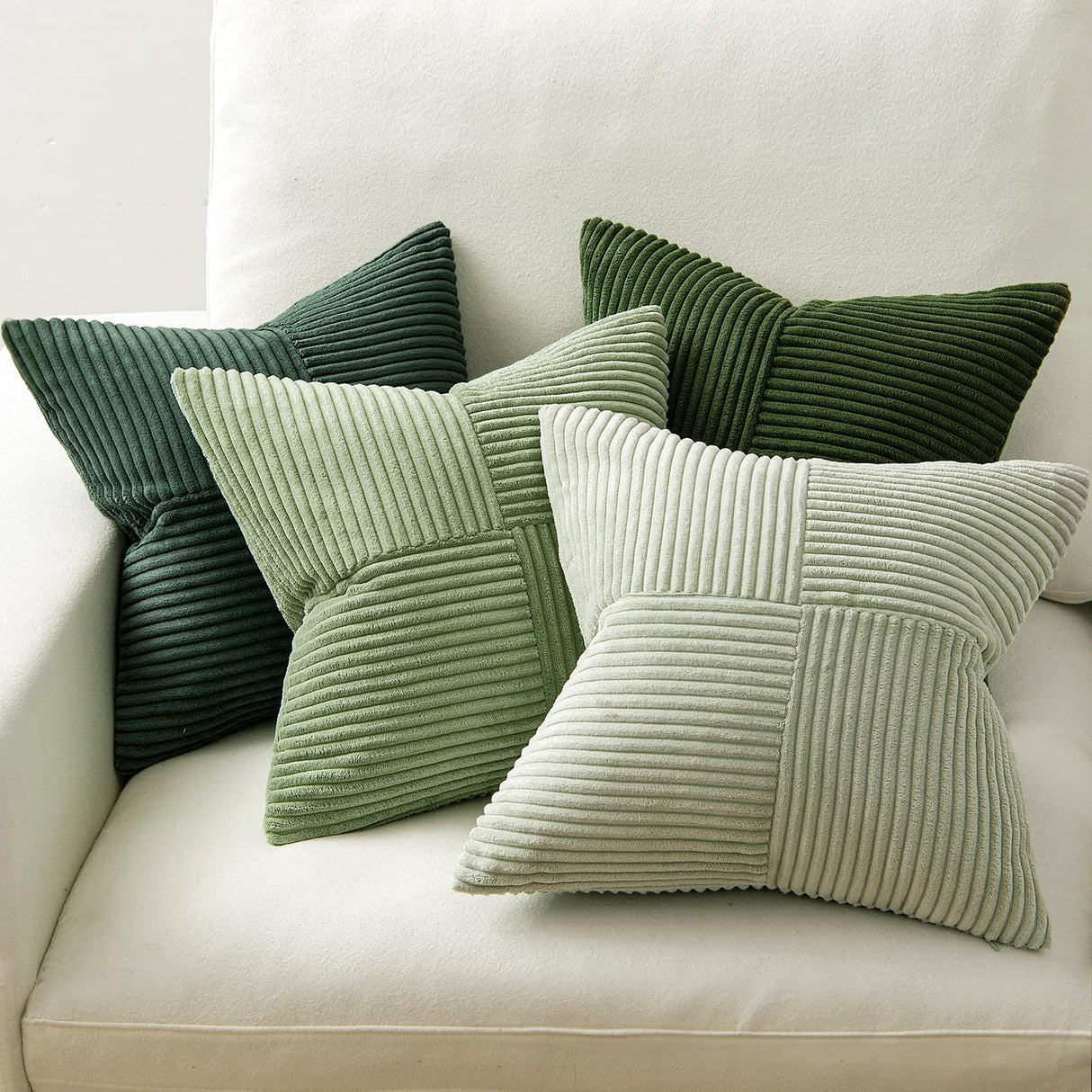 MIULEE Christmas Green Decorative Throw Pillow Covers 20x20 Inch Set of 4 Boho Farmhouse Cushion Covers Mordern Nordic Pillow Cases Soft Corduroy Gradient Home Decor for Couch Sofa Living Room Bed