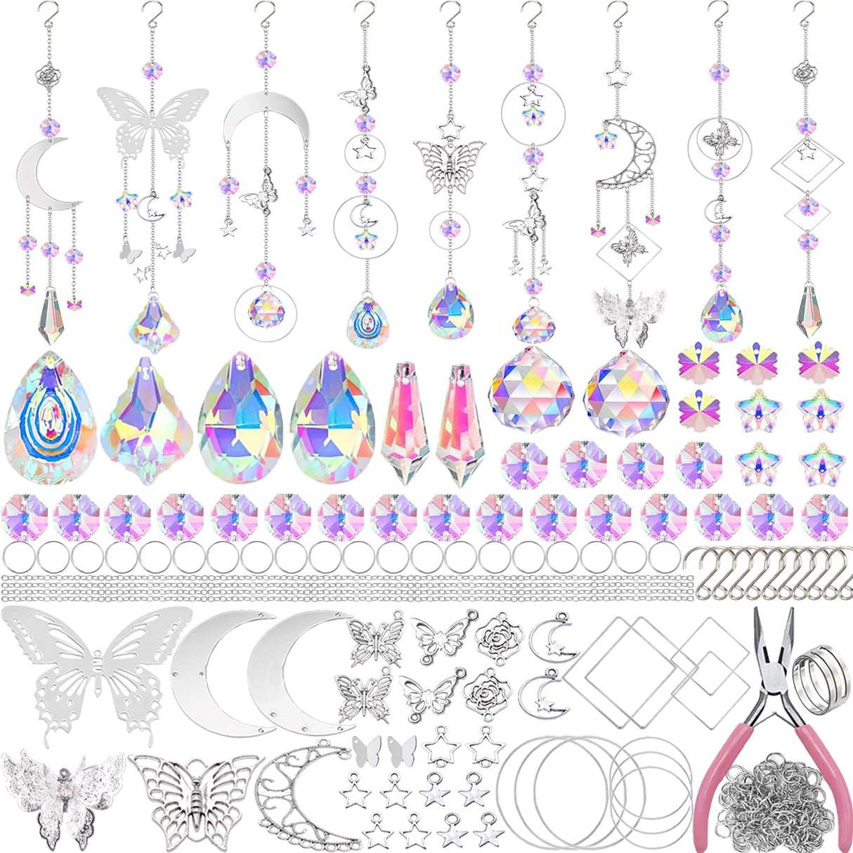 Lyukii 300 Pcs DIY Suncatchers Making Kits Craft for Adults Crystal Suncatchers for Window Hanging Sun Catcher with Chain Rainbow Maker Crystal Prisms Decor for Home Garden Party Wedding Ornament