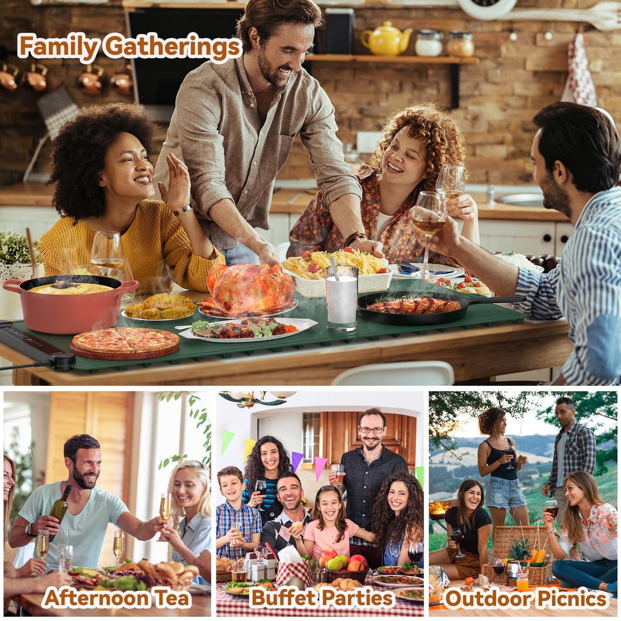 Warming Mat for Food Extra Large: 36"X16" Adjustable Silicone Food Warming Mat Heating Pad Food Warming Pad for Kitchen Counter Warming Trays for Buffets Party Hot Plates for Countertop Gifts Green