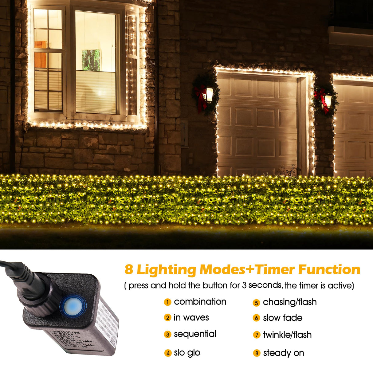 BlcTec Christmas Lights Outdoor 360 LED 9.8ft x 6.6ft Christmas Net Lights with 8 Modes, UL Certified, Timer, Connectable, Waterproof for Bushes, Shrubs, Yard Outdoor Xmas Decorations, Warm White