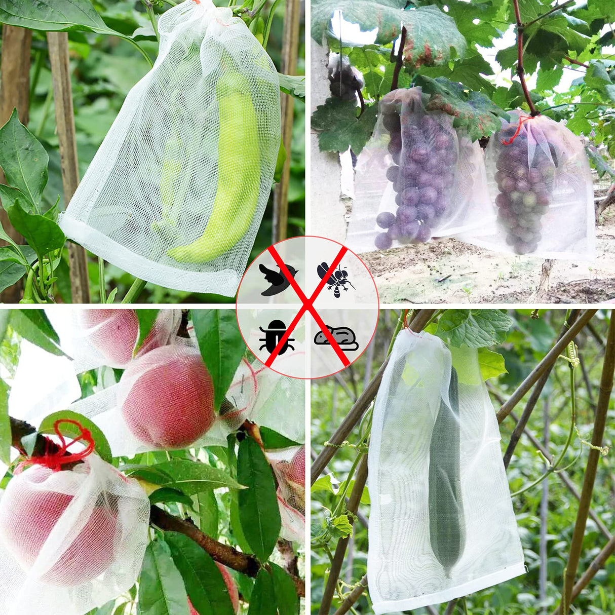 20Pcs Kikhope Fruit Protection Bags, 21"x14" Garden Netting Bags with Drawstring, Fruit Netting Bags, Fruit Tree Bags, Netting Barrier Bags for Protecting Fruits and Vegetables