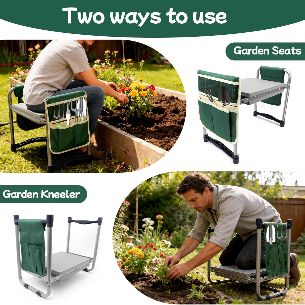 Toptoo Garden Kneeler and Seat with 11.5" Wide Pad, Foldable Garden Stool with 2 Tool Bags, Heavy Duty Garden Kneeler for Gardening, Women, Horticulturist