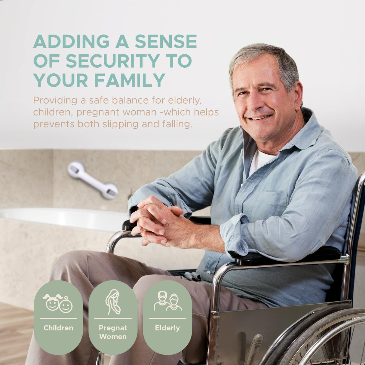 Grab Bars for Bathtubs and Showers, Heavy Duty Shower Handle 2 Pack 12 Inch for Elderly Assistance Products Seniors Suction Cup Removable Handrails Handicap Bath Grip Bathroom Safety Grips No Drilling