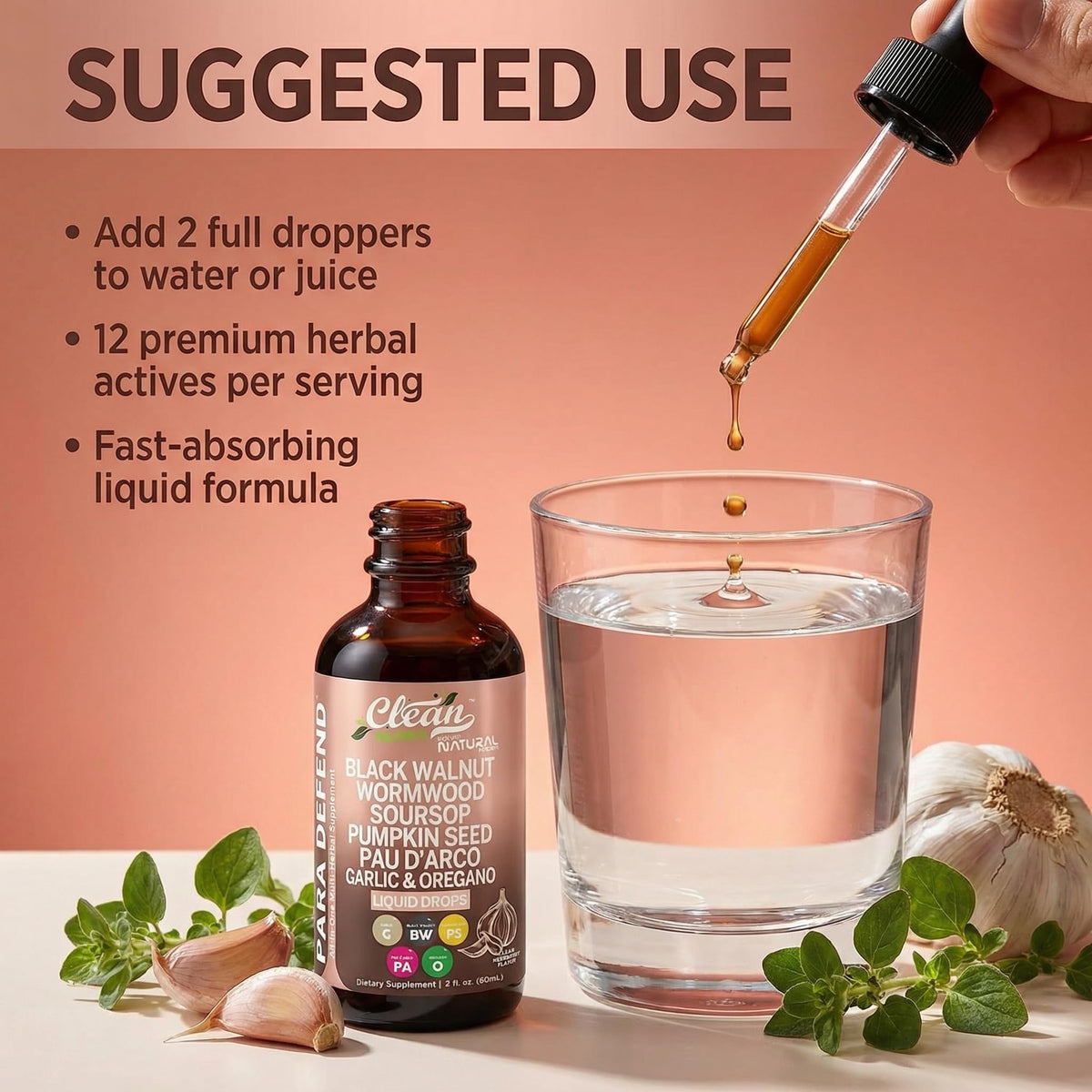 para Defend Wormwood Black Walnut Digestive Support Drops Liquid Soursop Garlic Pumpkin Seed PAU D'Arco Oil of Oregano Turmeric Berberine Neem Extract Hull Bark Tincture by Clean Nutra