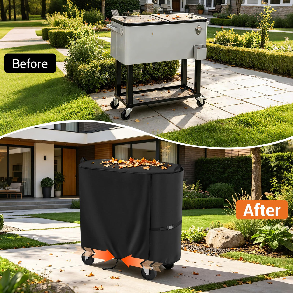 Andacar Cooler Cart Cover for Permasteel 120-Qt Rolling Ice Chest, Waterproof Ice Chest Cart Cover Patio Cooler Covers Outdoor - 37.4"L×21.7"W×35"H, Black