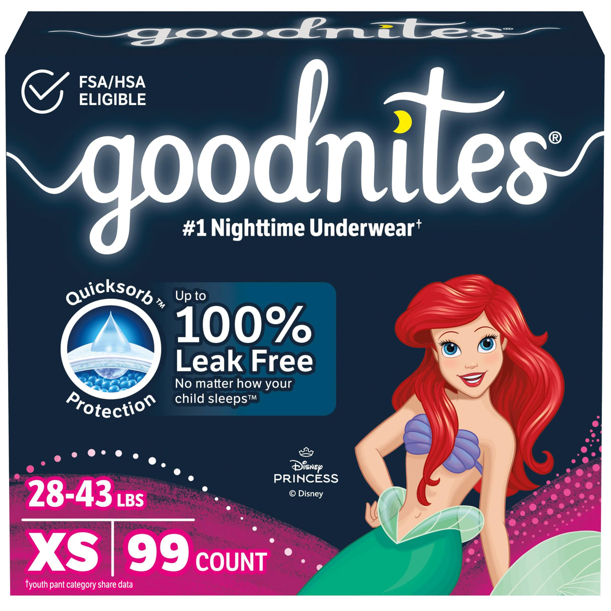Goodnites Girls' Nighttime Bedwetting Underwear, Size Extra Small (28-43 lbs), 99 Ct, Packaging May Vary