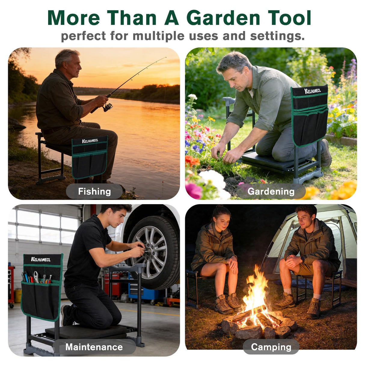KELHOMECL Garden Kneeler and Seat - Extra Wide Thick EVA Pad, Heavy Duty Foldable Garden Bench Holds 350lbs, 2-in-1 Gardening Stool with Detachable Tool Bags, Gardening Gifts for Women, Men & Seniors