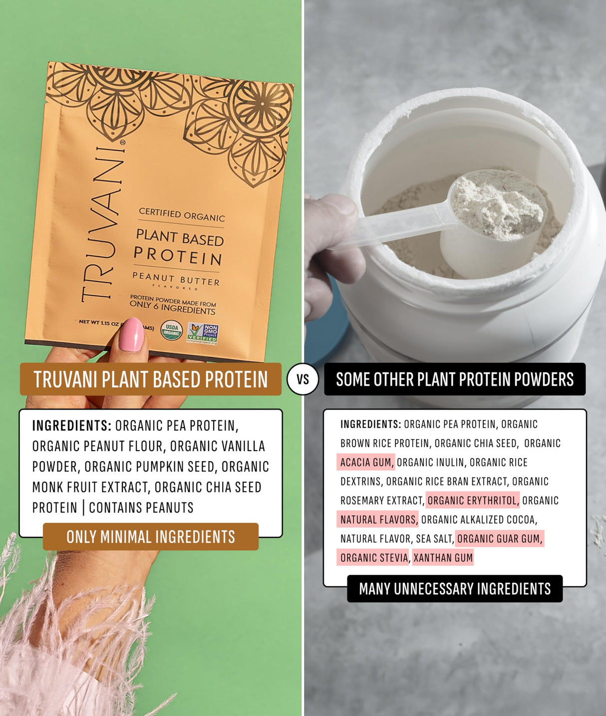 Truvani Vegan Pea Protein Powder | Peanut Butter | 20g Organic Plant Based Protein | 10 Servings | Keto | Gluten & Dairy Free | Low Carb | No Added Sugar