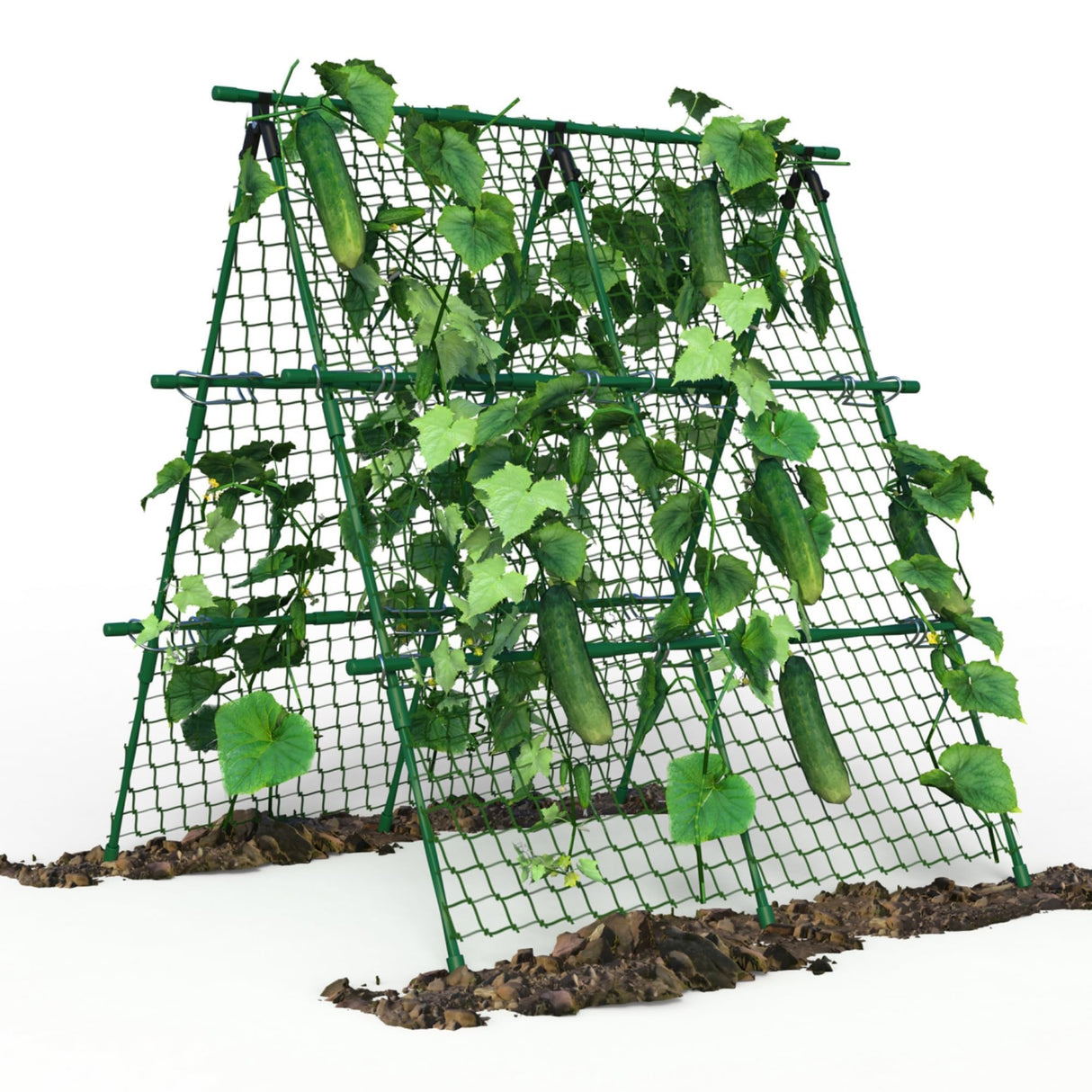 Garvee Outdoor Plant Support Trellis, 4 ft x 4 ft Metal A-Frame with Netting for Tomatoes Cucumbers Peas Beans Grapes, Climbing Vegetable Garden Trellis for Raised Beds, Green