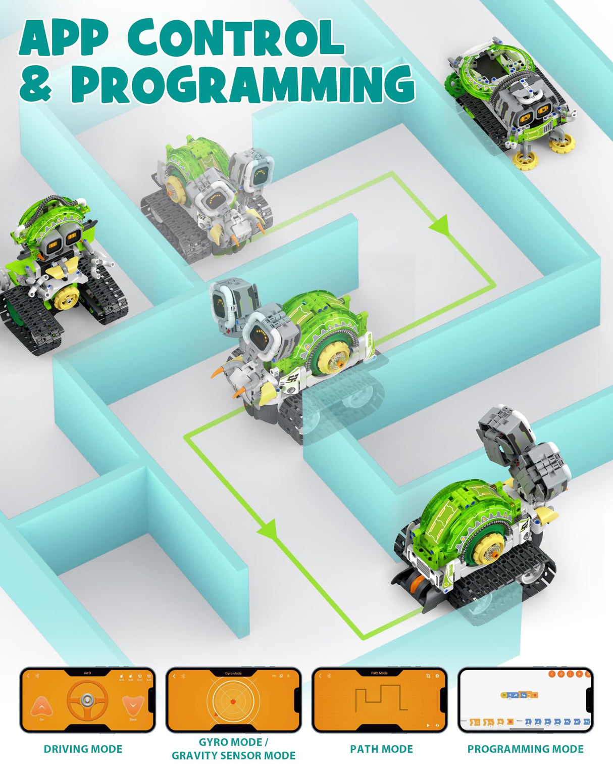 Opmind 5in1 STEM AI Robot Toys Building Set, 478Pcs APP & Remote Control Engineering Erector Blocks for Kids Age 6-8, Coding Interactive Educational Christmas Birthday Gift for 10-12 Year Boys & Girls