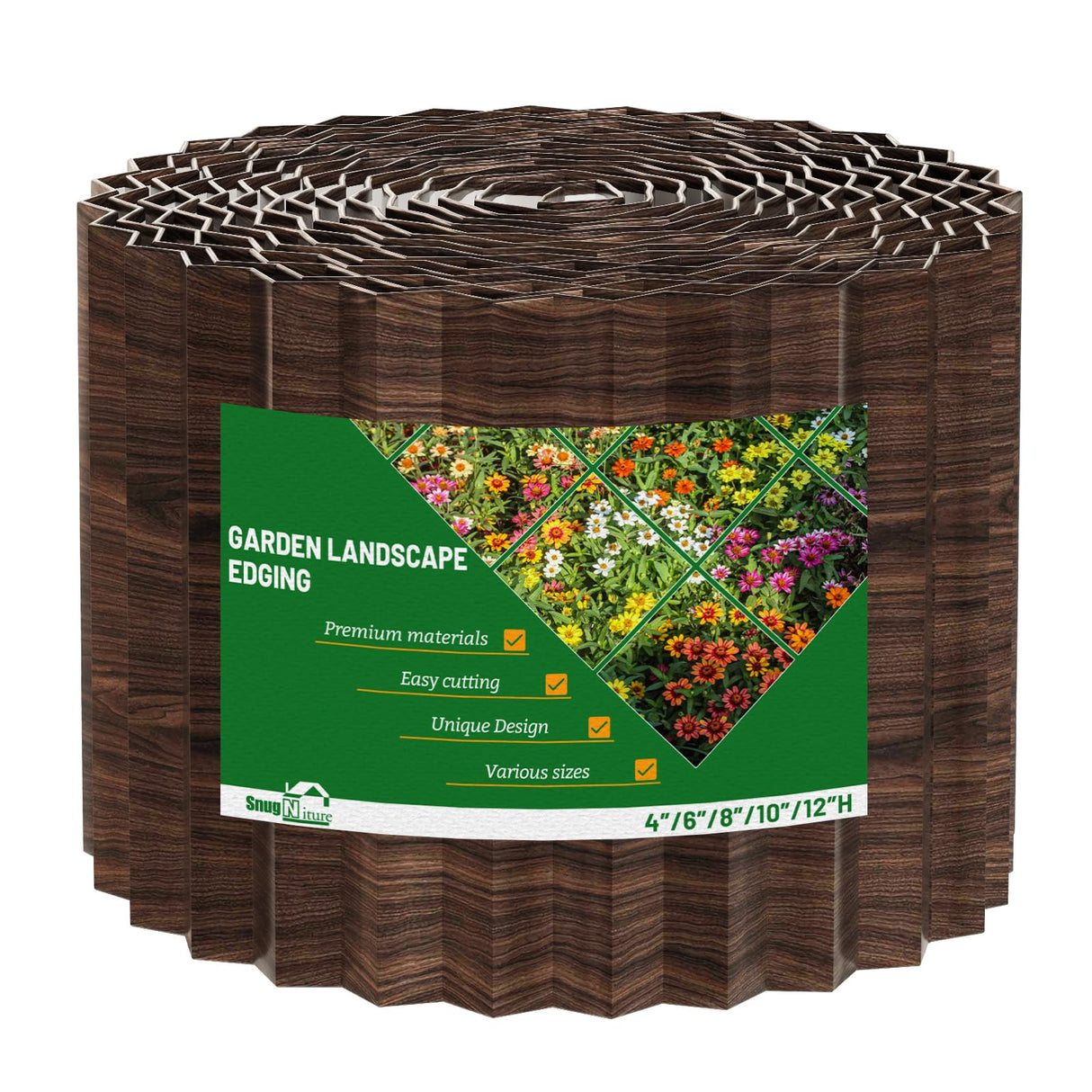 SnugNiture Corrugated Metal Garden Edging,6"×50'Sturdy Lawn Edging Border,Landscape Edging Border for Lawn, Flower Bed,Garden and Yard(Brown with White)
