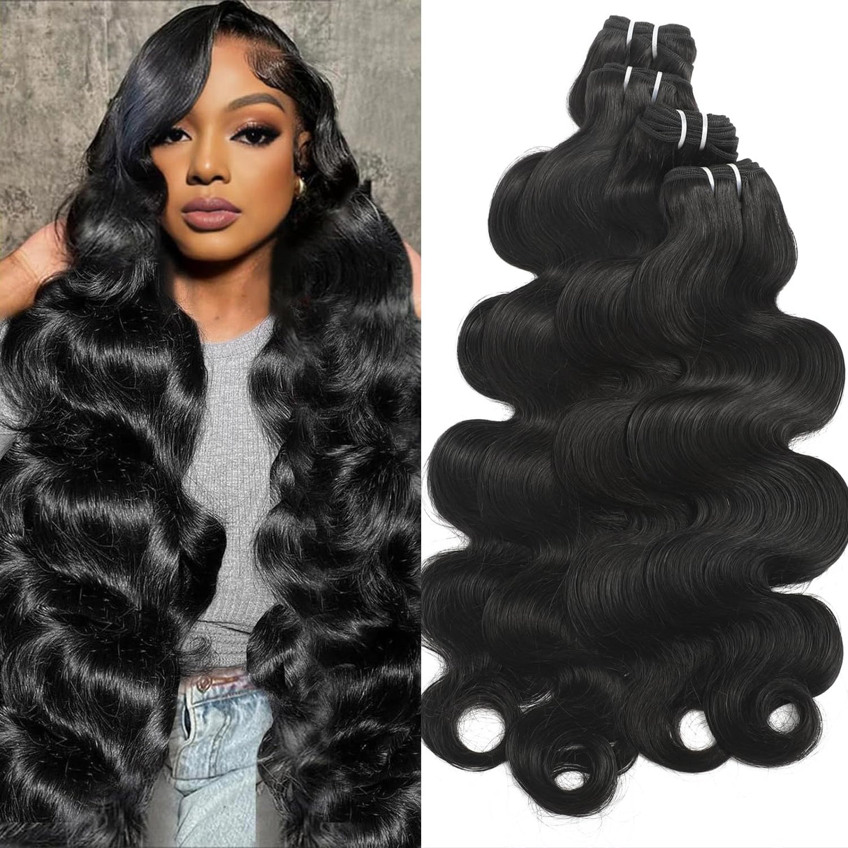 Human Hair Bundles 20 22 24 26 Inch Body Wave Bundles Human Hair 100% Unprocessed Brazilian Quick Weave 4 Bundles deals Human Hair Extensions Natural Black YNiSew