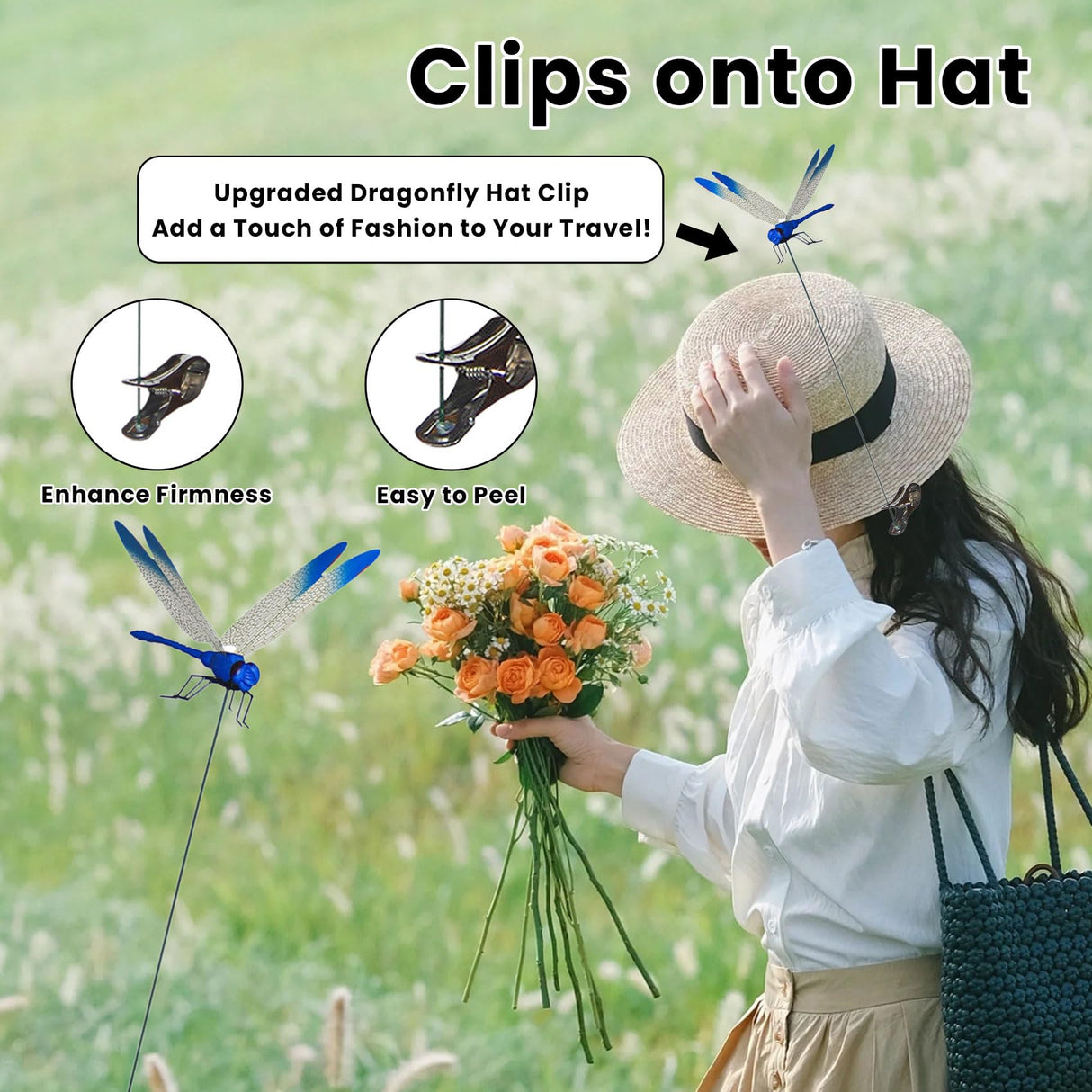 3D Dragon Fly Clip, Dragon Fly Clips for Bugs - Double Reinforced Wings/Upgraded Strong Clip, PVC Waterproof Wings Never Fade, 1:1 Realistic Fake Dragonfly Clips to Keep Bugs Away (24 PCS)
