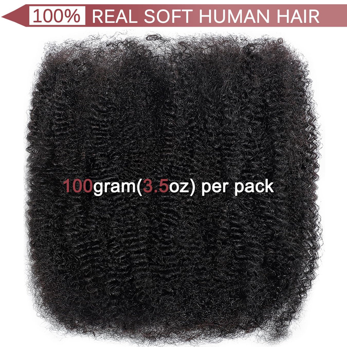 Beauty Youth 16 Inch Afro Kinkys Bulk Human Hair (100 Gram/Pack), Braiding Hair for Dreadlocks, Loc Repair, Twists, Dreadlock Extensions