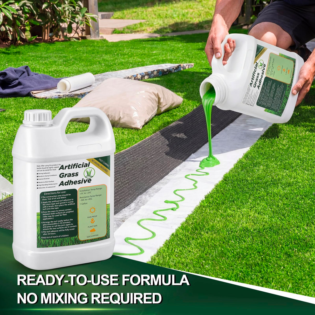 Threlaco 1 Gallon Turf Glue for Artificial Grass Artificial Turf Glue Tape Grass Paint Concentrate Carpet Green Adhesive for Synthetic Surfaces