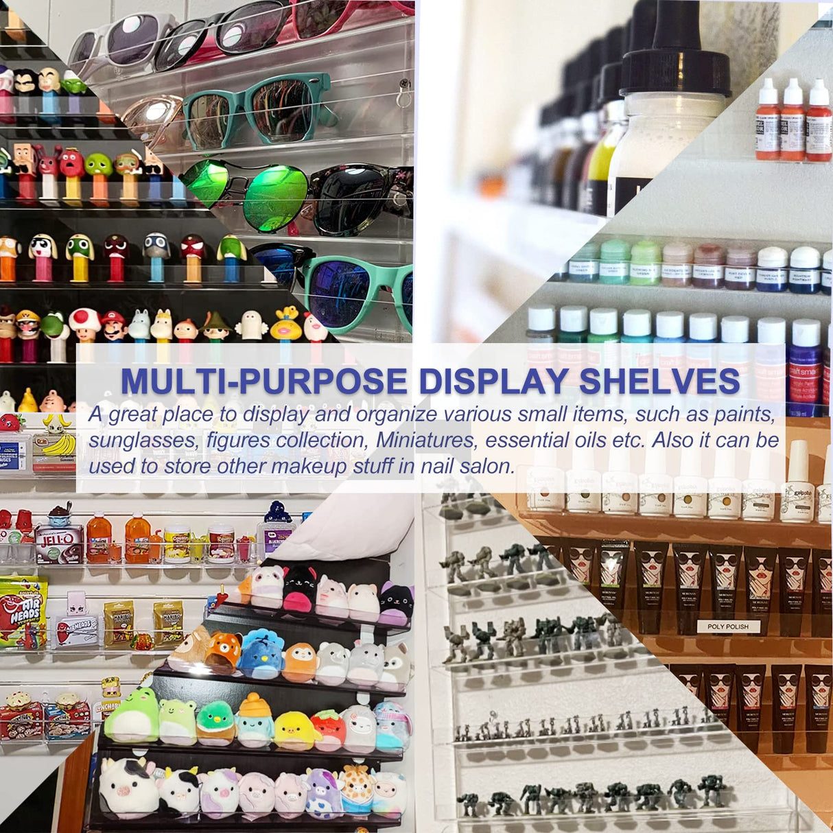 FEMELI 2 Pack Nail Polish Wall Racks 20 * 24 Inch Hold Up to 240 Bottles,Clear Acrylic Nail Polish Shelf Organizer Wall Mounted 6 Rows (2)